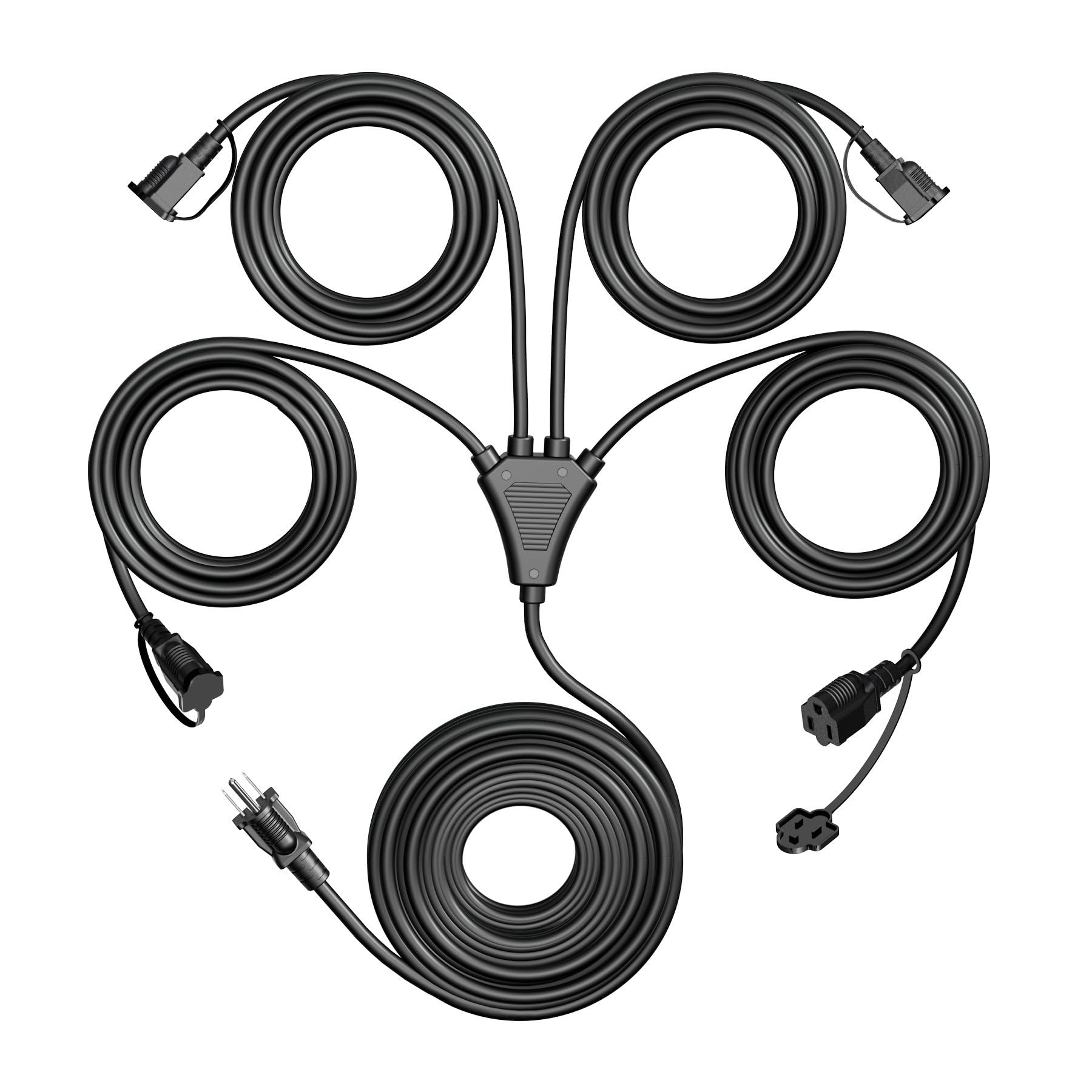 Eversimpleinc black 1-to-4 splitter outdoor extension cord enabling flexible power distribution