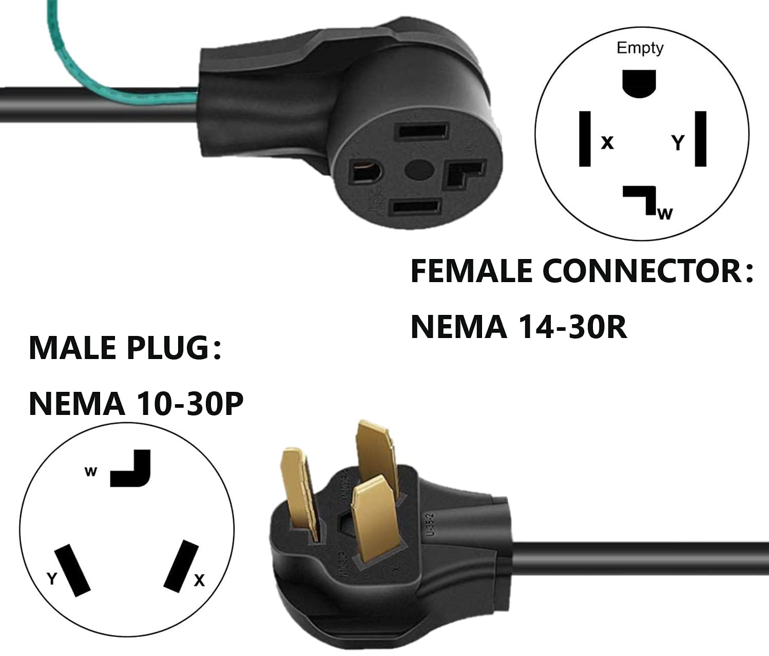 Eversimpleinc dryer adapter back view highlights sturdy wiring for reliable power transfer.