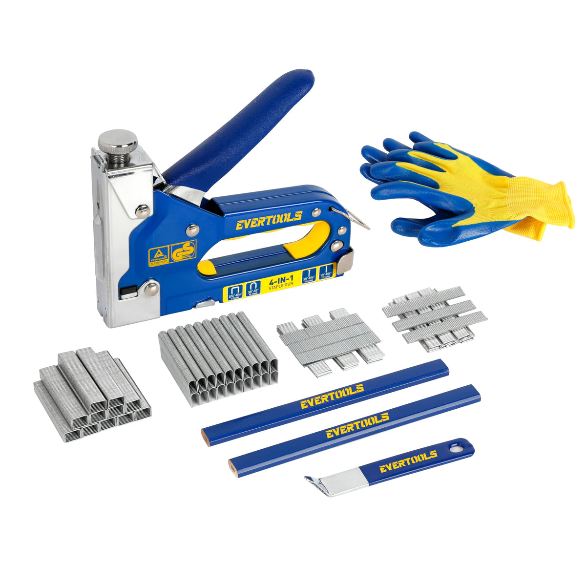 Evertools 4-in-1 staple gun kit – front view for durable upholstery projects