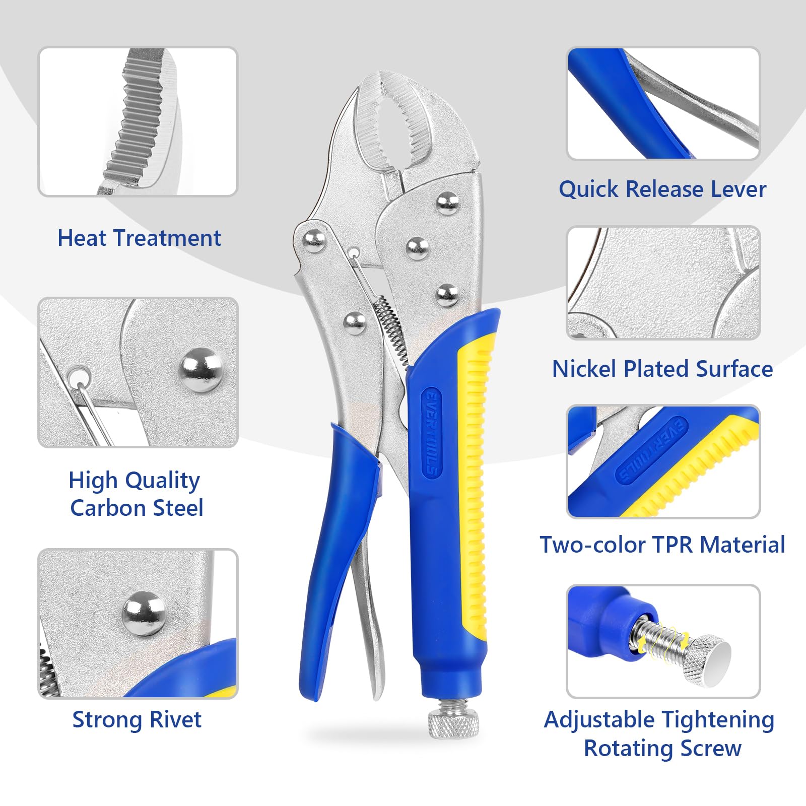 Evertools locking pliers with 6-1/2-inch needle nose for tight spaces.