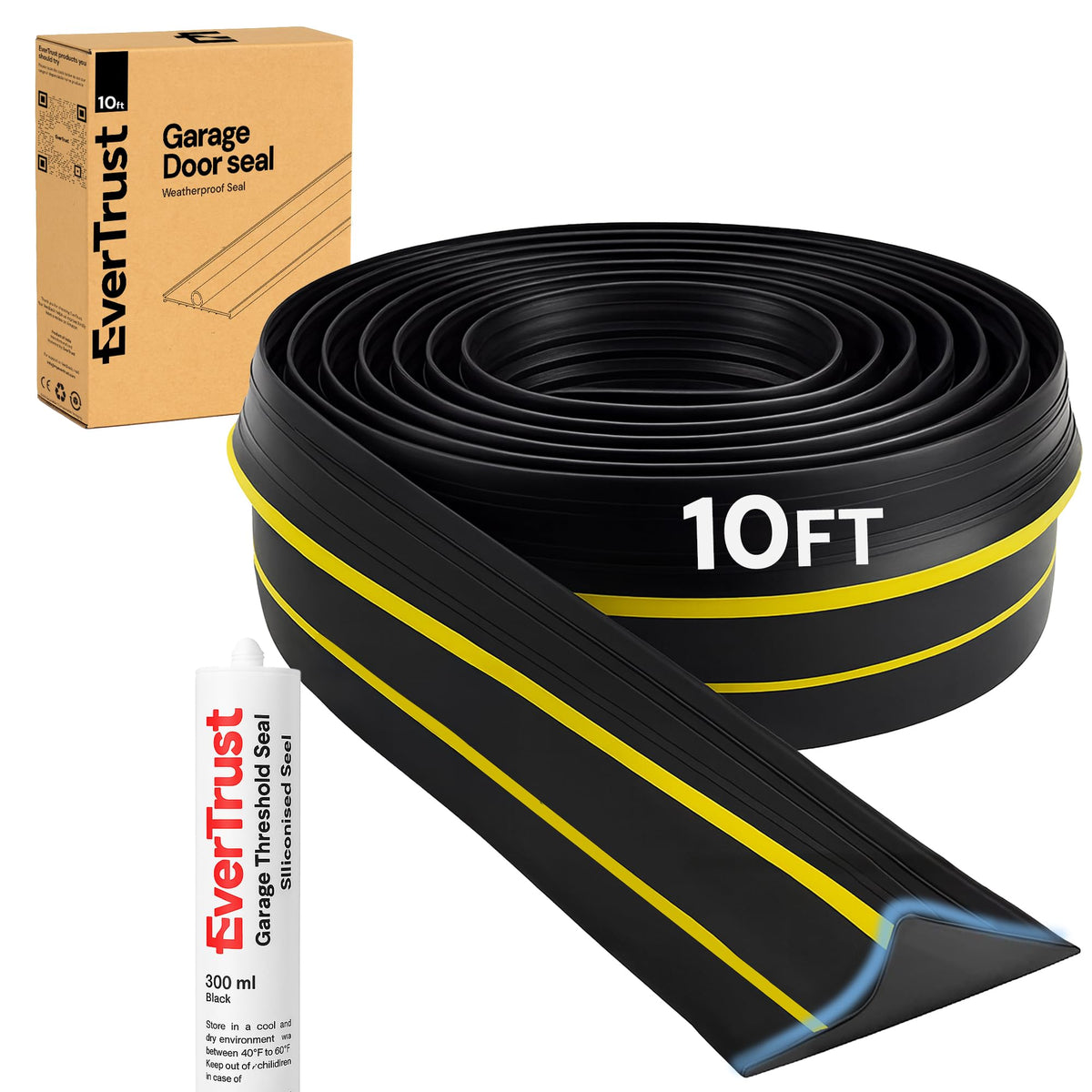 EverTrust garage threshold seal strip front view with durable EPDM weatherproofing