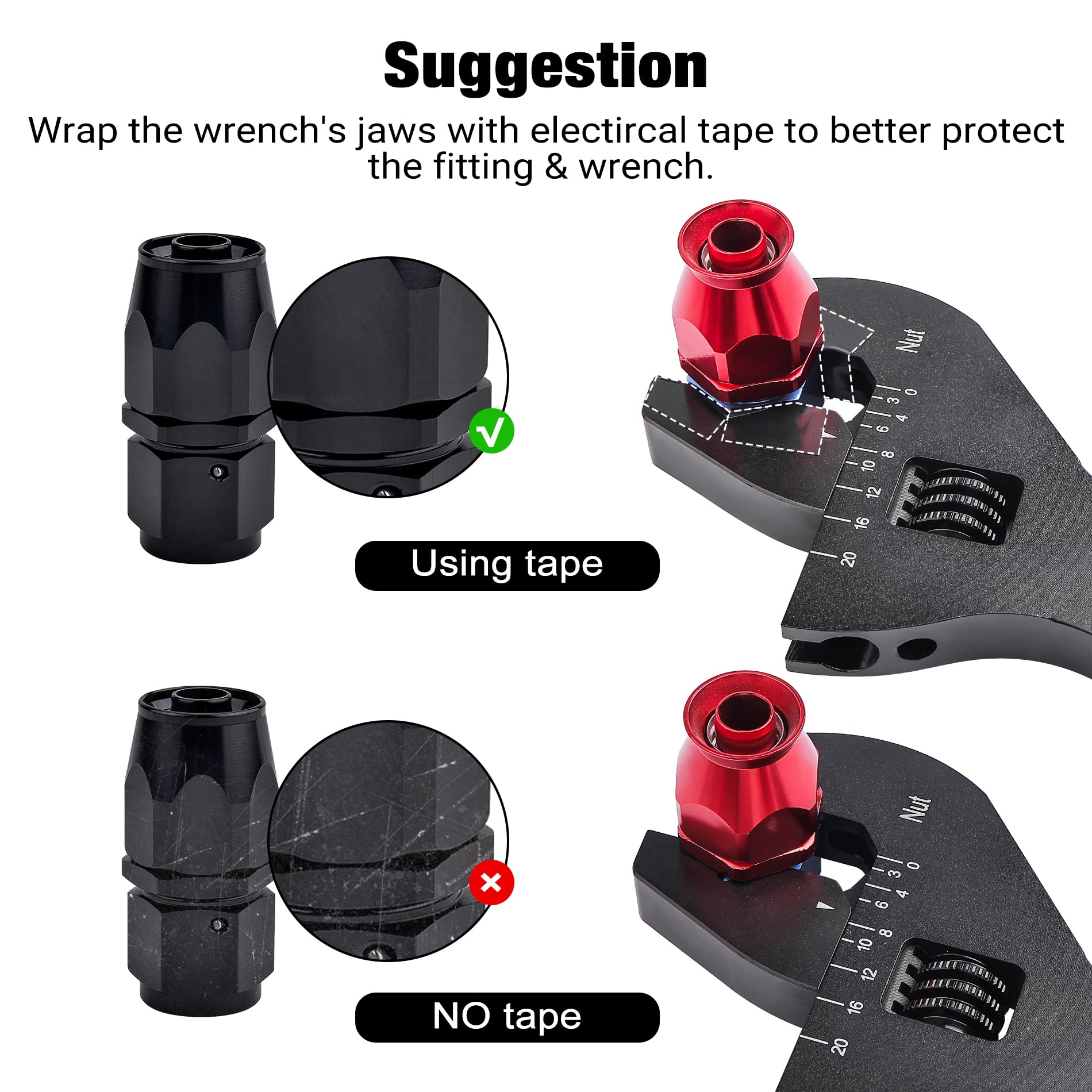 EVIL ENERGY wrench jaws wrapped to prevent scratching fittings.