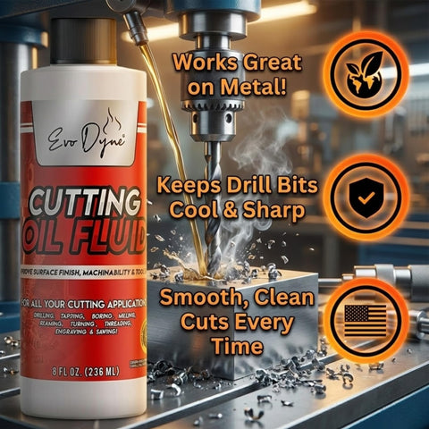 Evo Dyne Cutting Fluid in use during drilling for smoother cuts