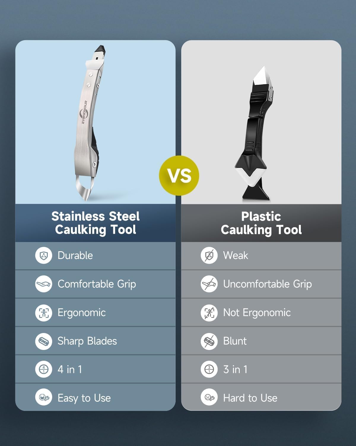 EVOHONOUR 4-in-1 tool components for versatile home caulking tasks.