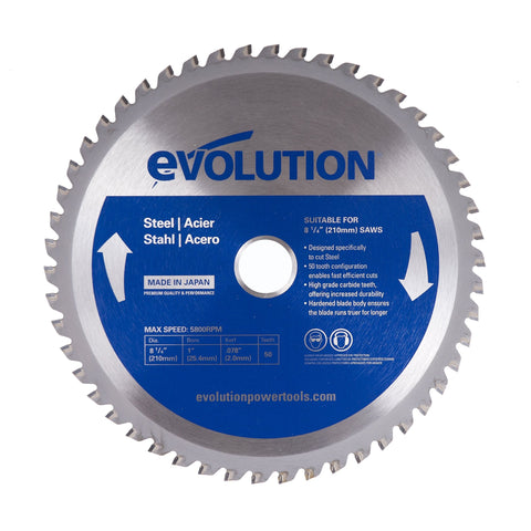 EVOLUTION 8-1/4-inch mild steel blade on a saw delivering precise mild steel cuts