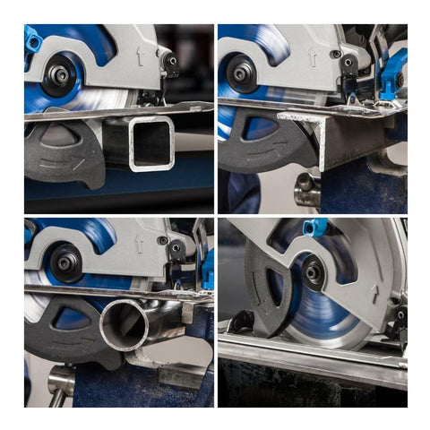 EVOLUTION S185CCSL blade visibility window shows clean cutline and airflow management
