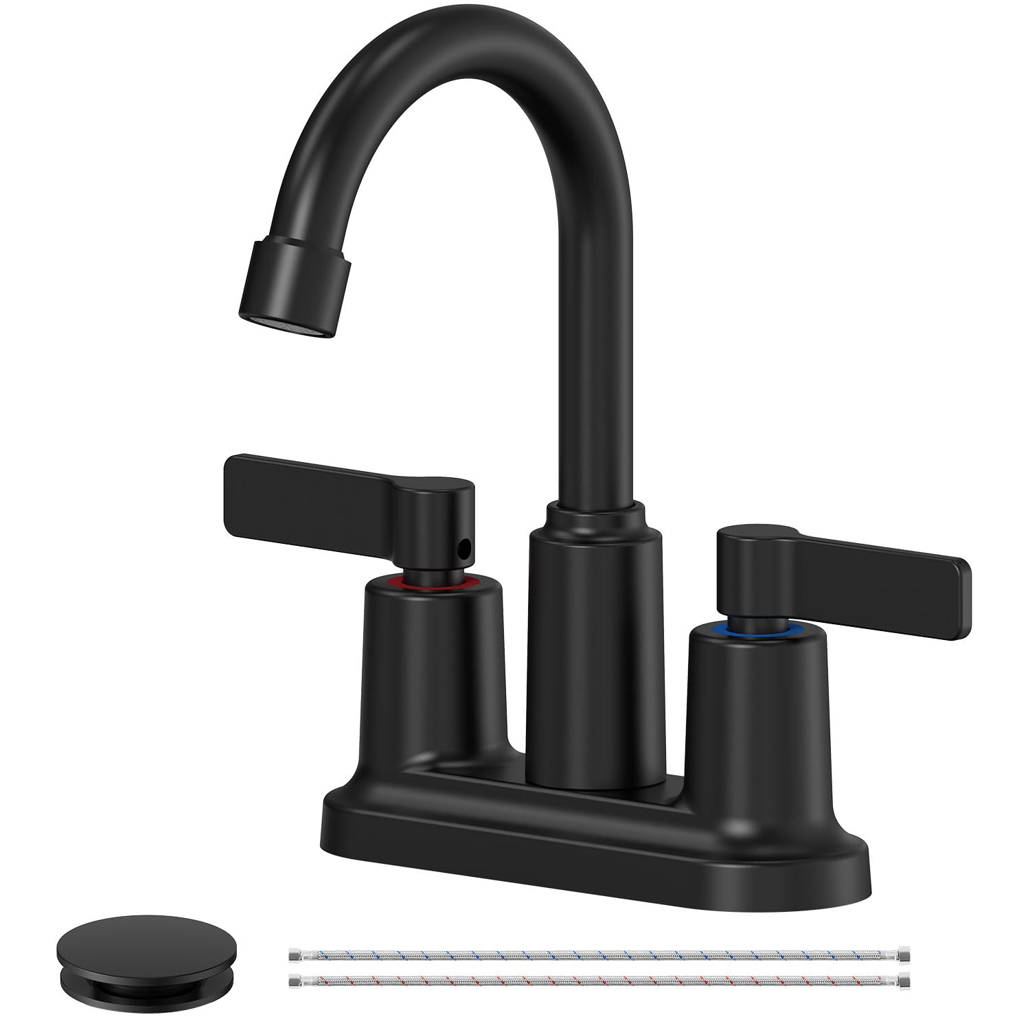 Evolvegoods 4-inch matte black faucet with sleek finish for modern bathrooms.