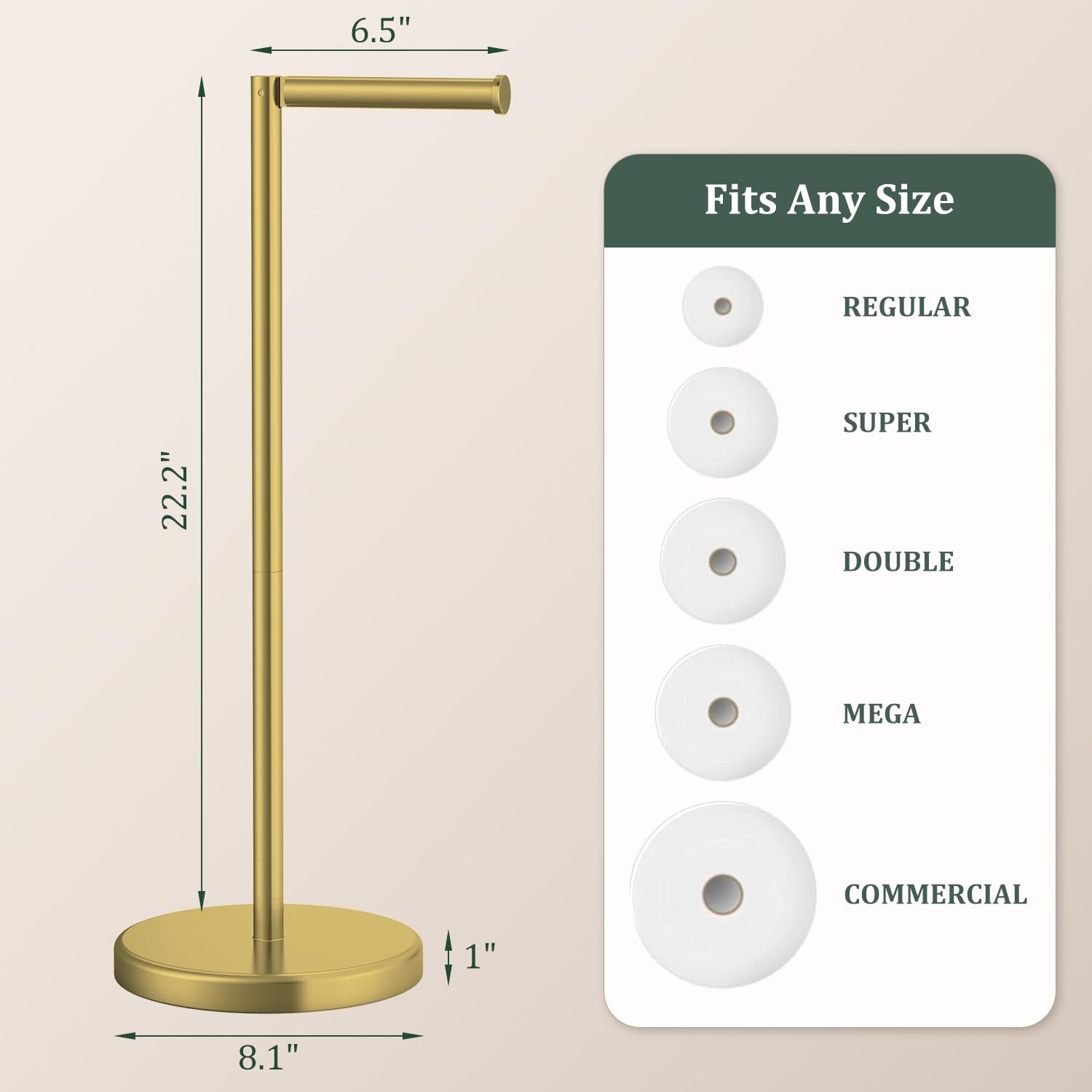 Evolvegoods brushed gold 6.5-inch bar fits standard and jumbo rolls.