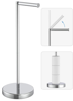 Evolvegoods chrome toilet paper holder stand with four-roll storage for clutter-free bathrooms.