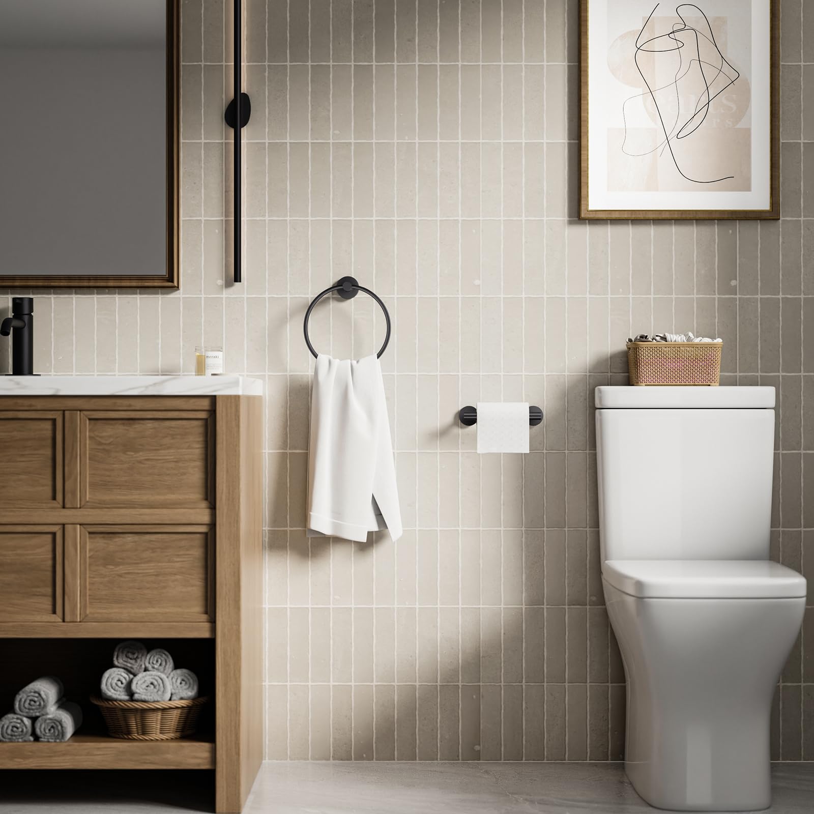 Evolvegoods circular hand towel ring adds a minimalistic luxury to any bath