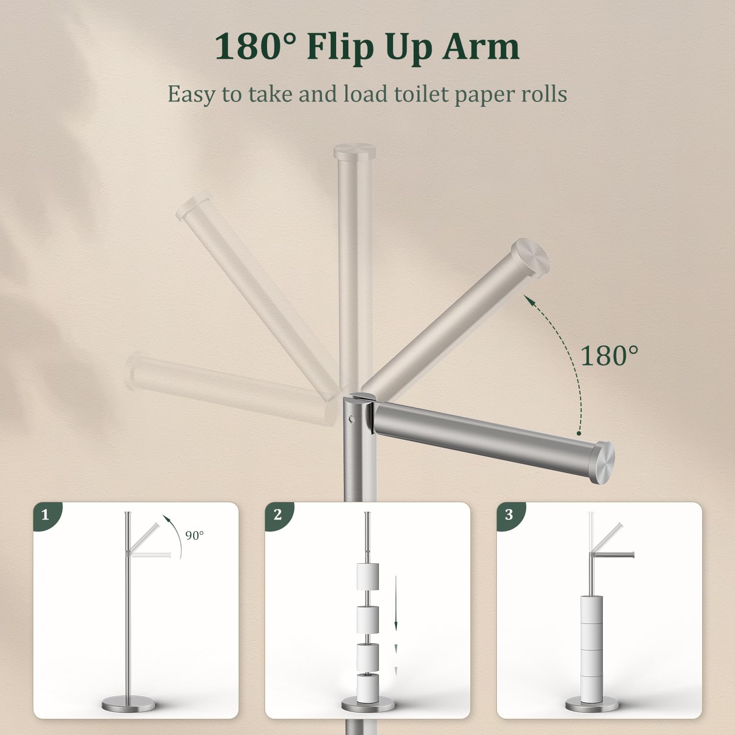 Evolvegoods freestanding toilet paper holder ideal for compact spaces.