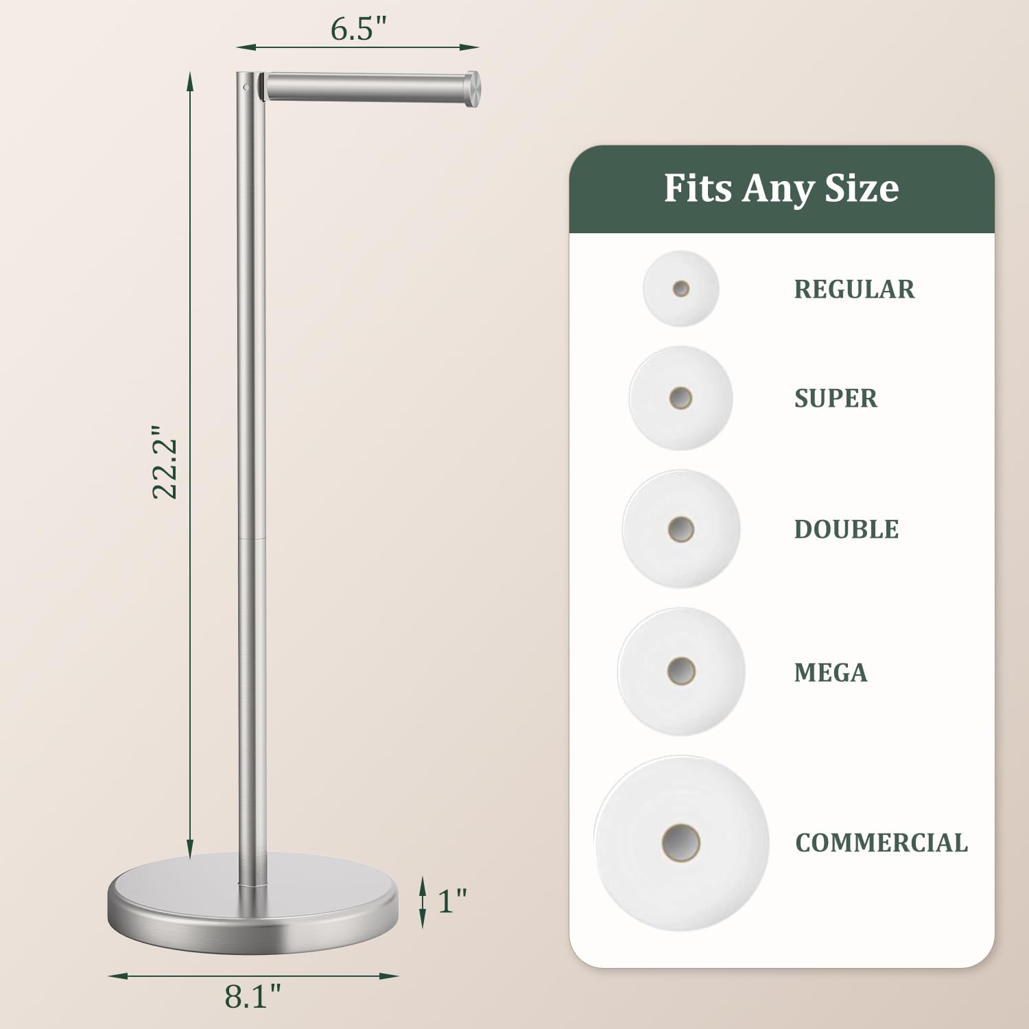 Evolvegoods holds four rolls with a slim footprint for small bathrooms.
