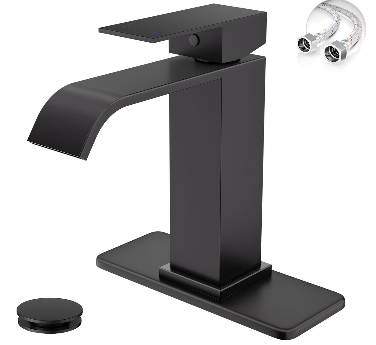 Evolvegoods matte black bathroom faucet front view shows modern vanity centerpiece
