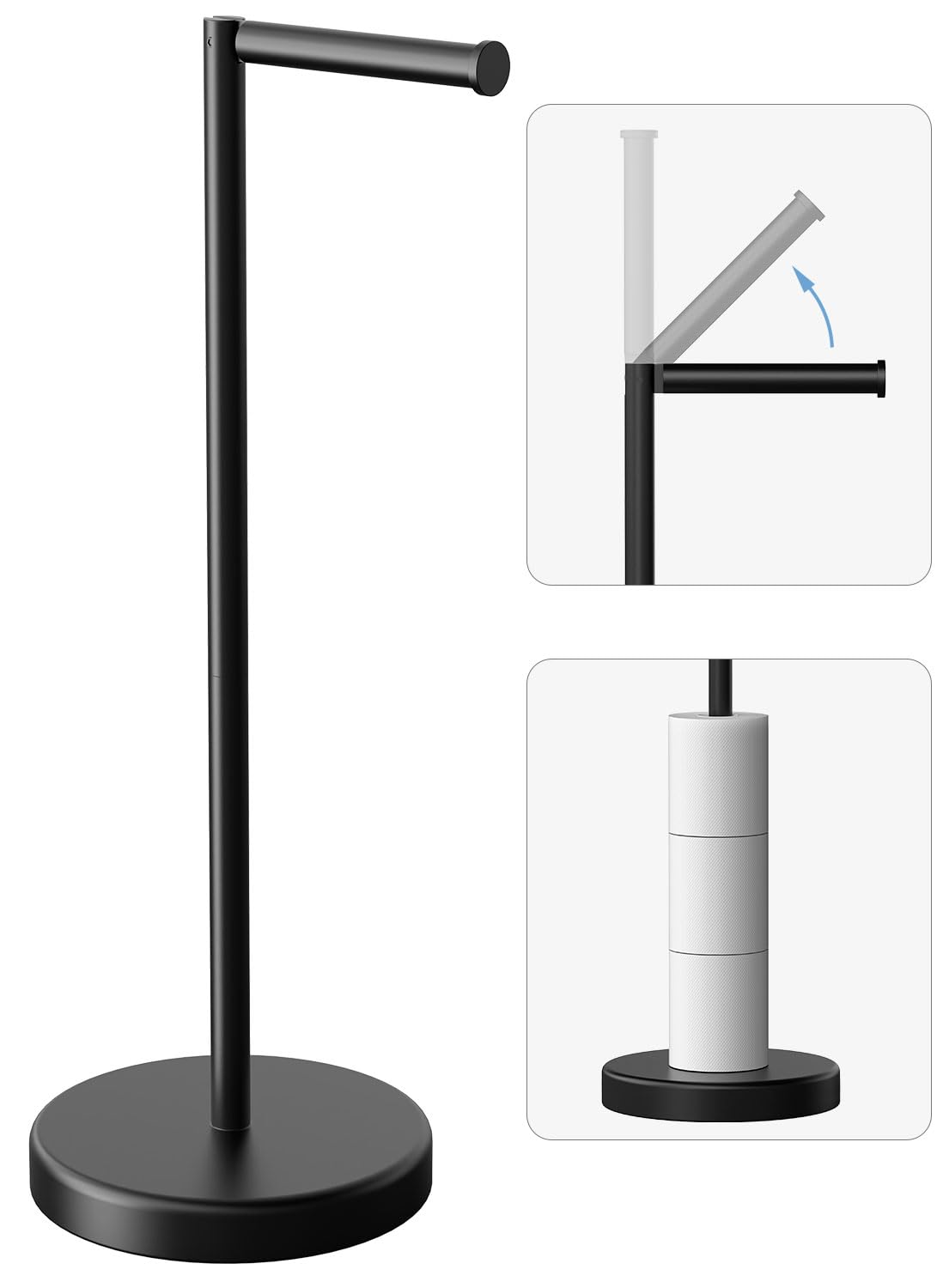 Evolvegoods matte black free-standing holder with a stable base for daily use.