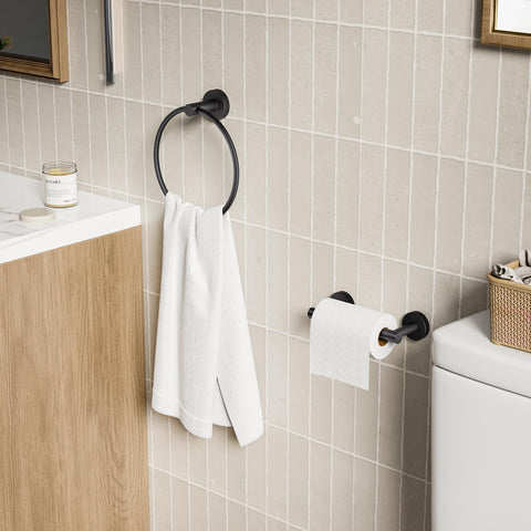 Evolvegoods matte black towel ring 180-degree swivel enables easy towel access