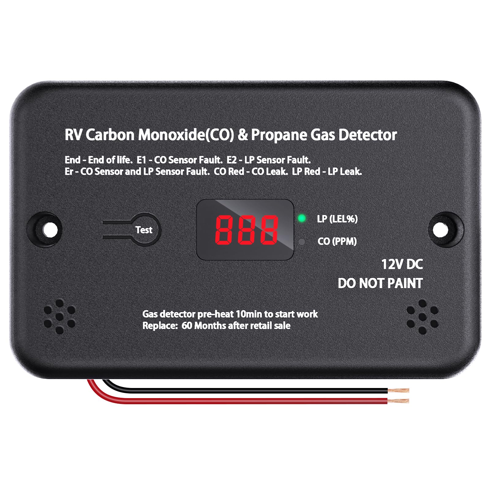 EVORONA RV carbon monoxide and propane alarm front view for clear alerts.
