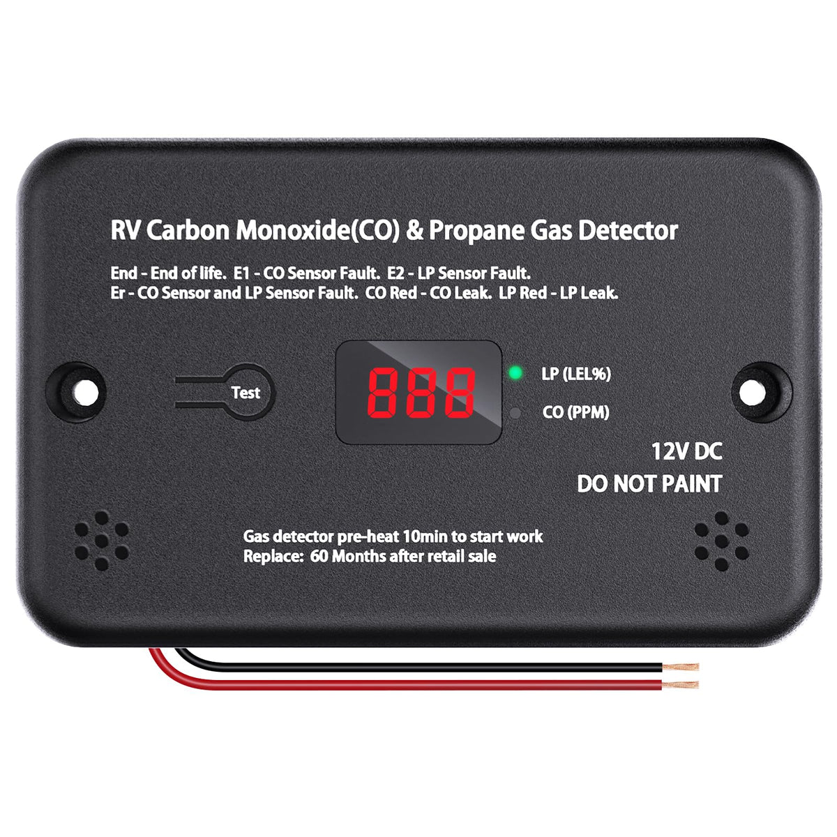 EVORONA RV carbon monoxide and propane alarm front view for clear alerts.