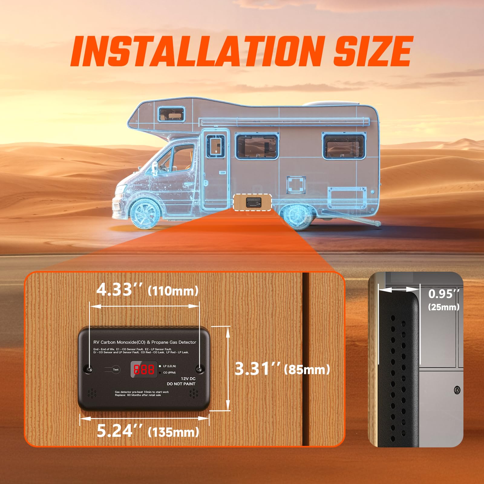EVORONA digital readout shows CO and propane levels in real time.