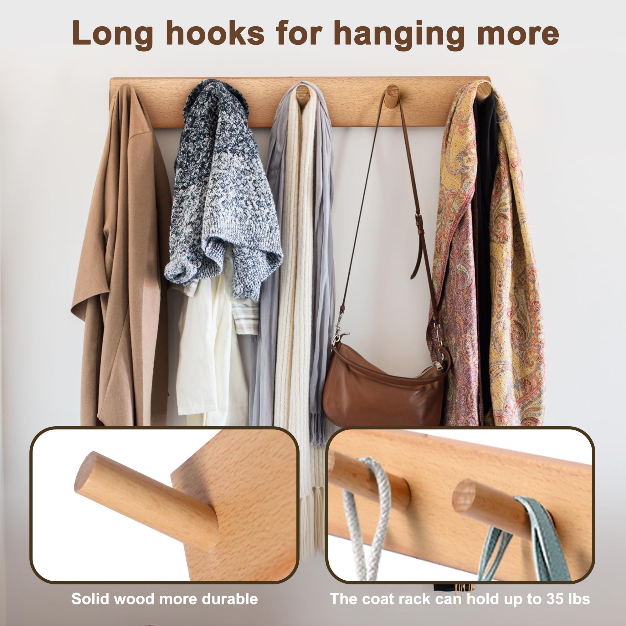 Evory heavy-duty coat rack with screws and anchors supports coats, bags, and backpacks.