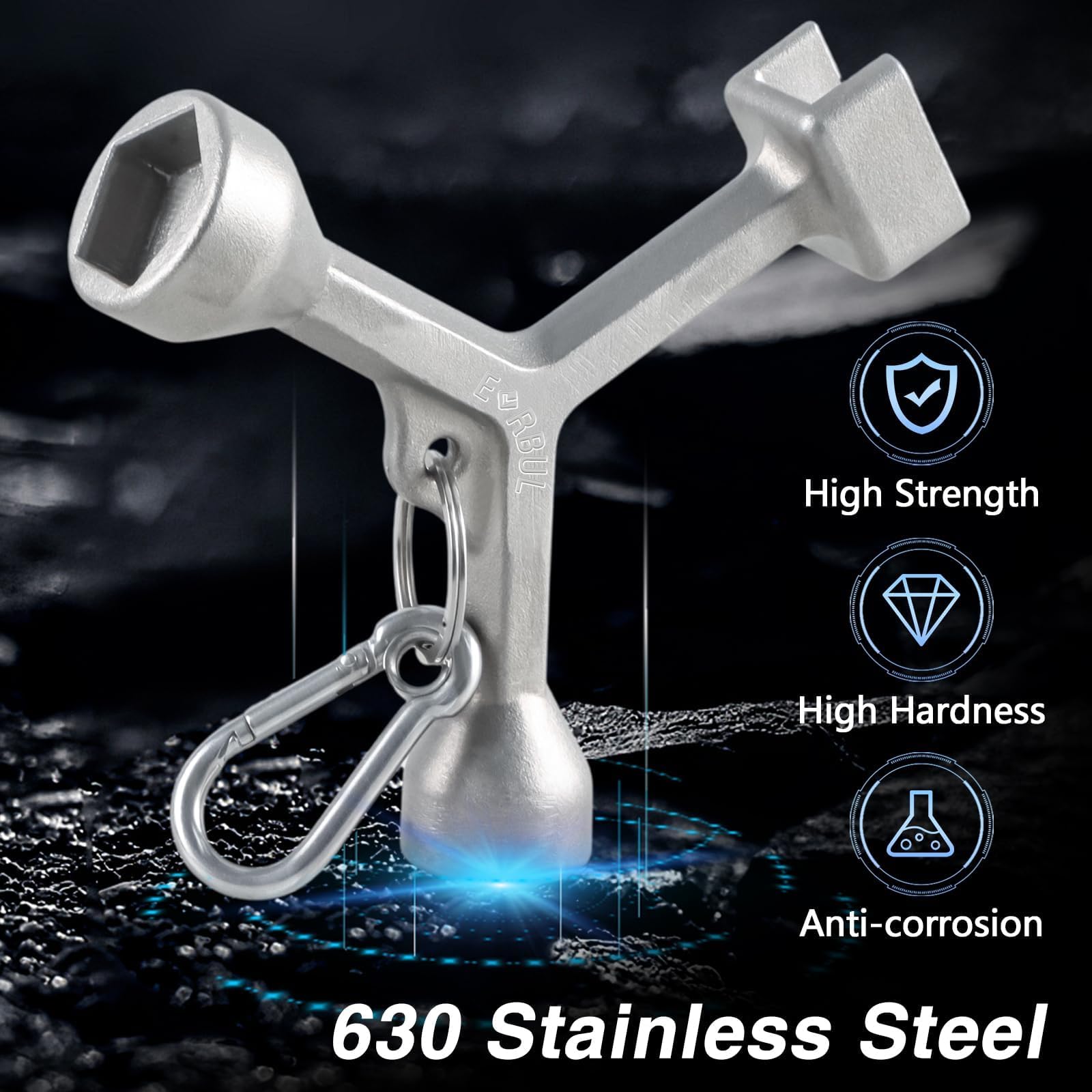 EVRBUL large pentagon bolt wrench end enables quick lid access