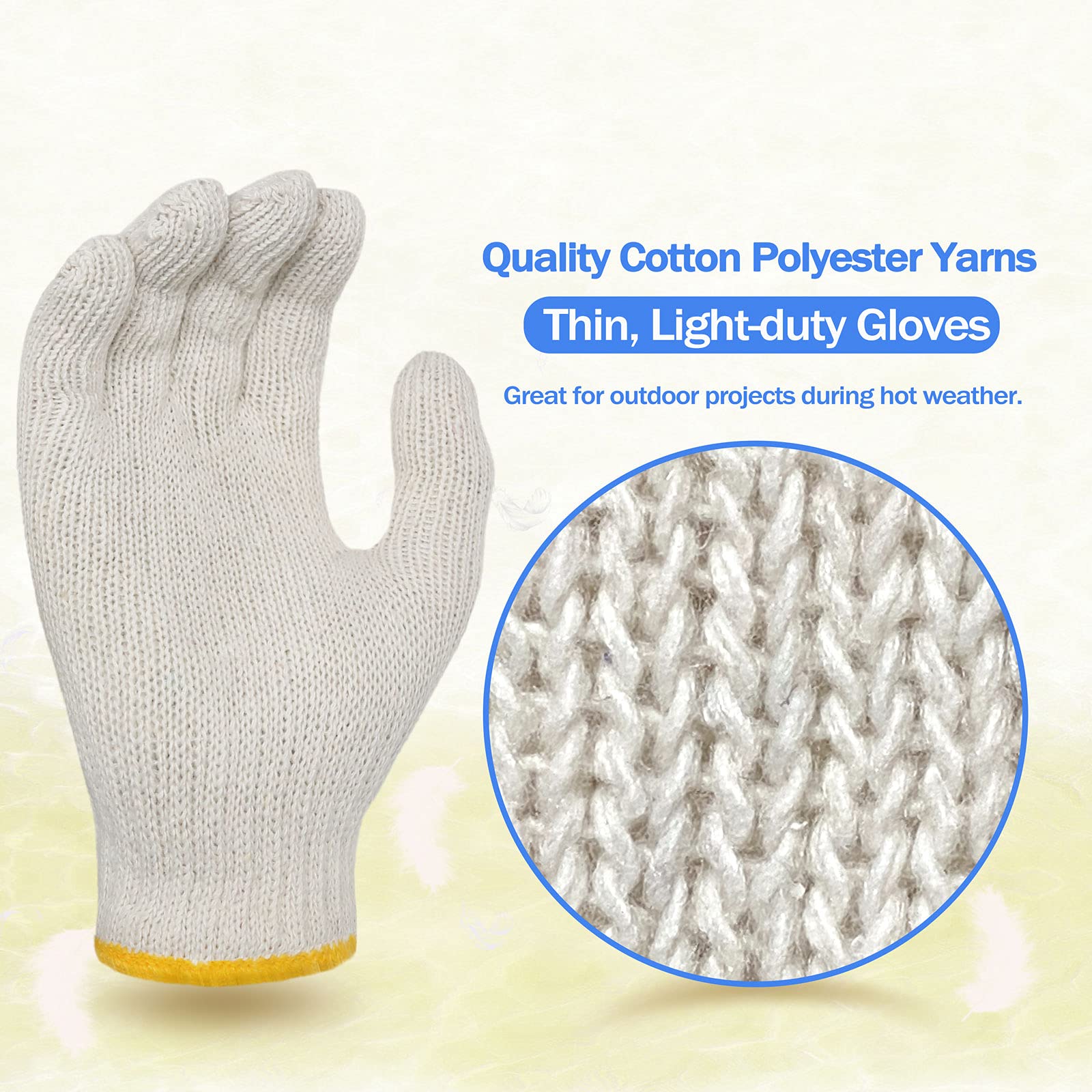 Evridwear cotton work gloves knit-detail closeup; seamless stitching for comfort.