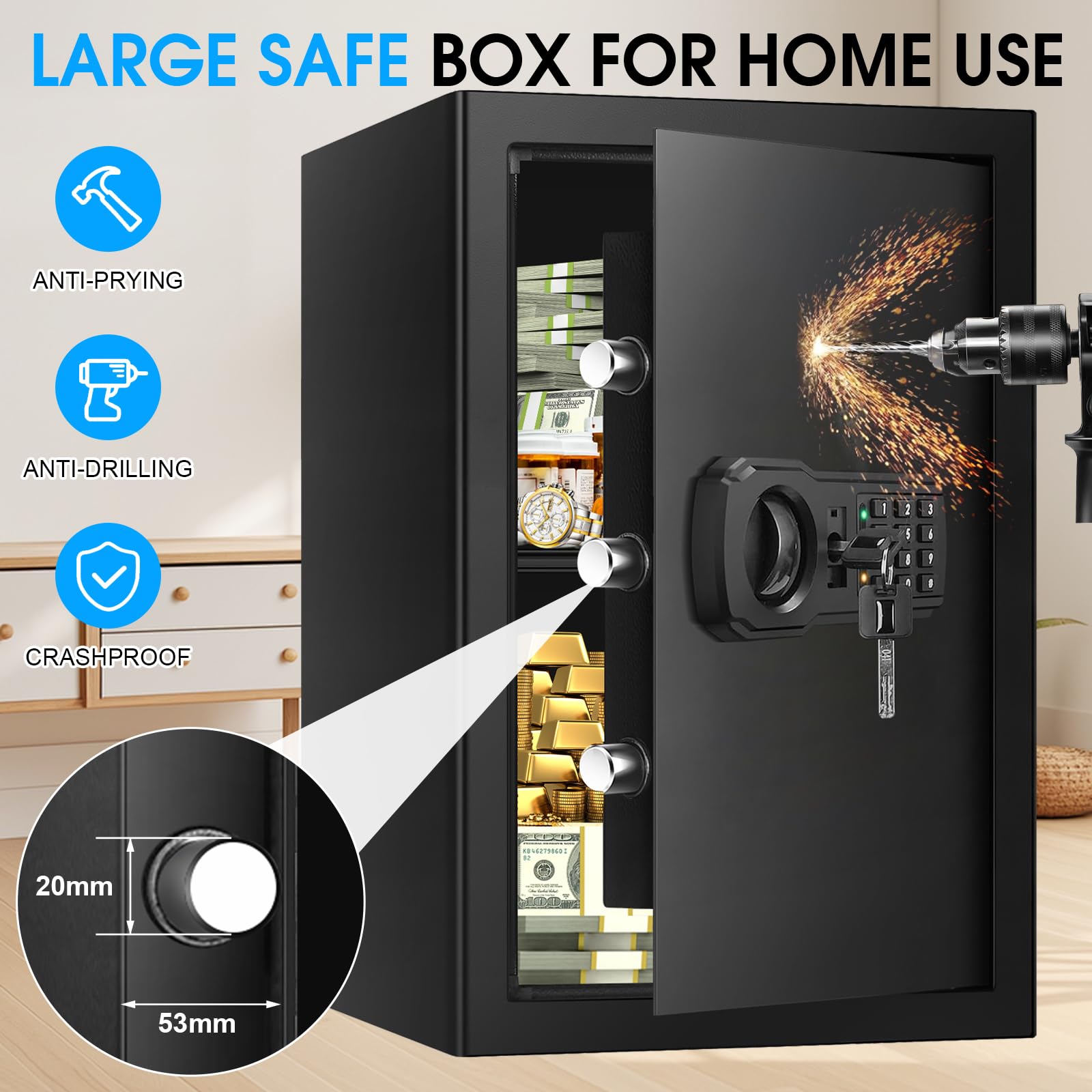 EVSUVSRT alarm system deters unauthorized access with alerts.