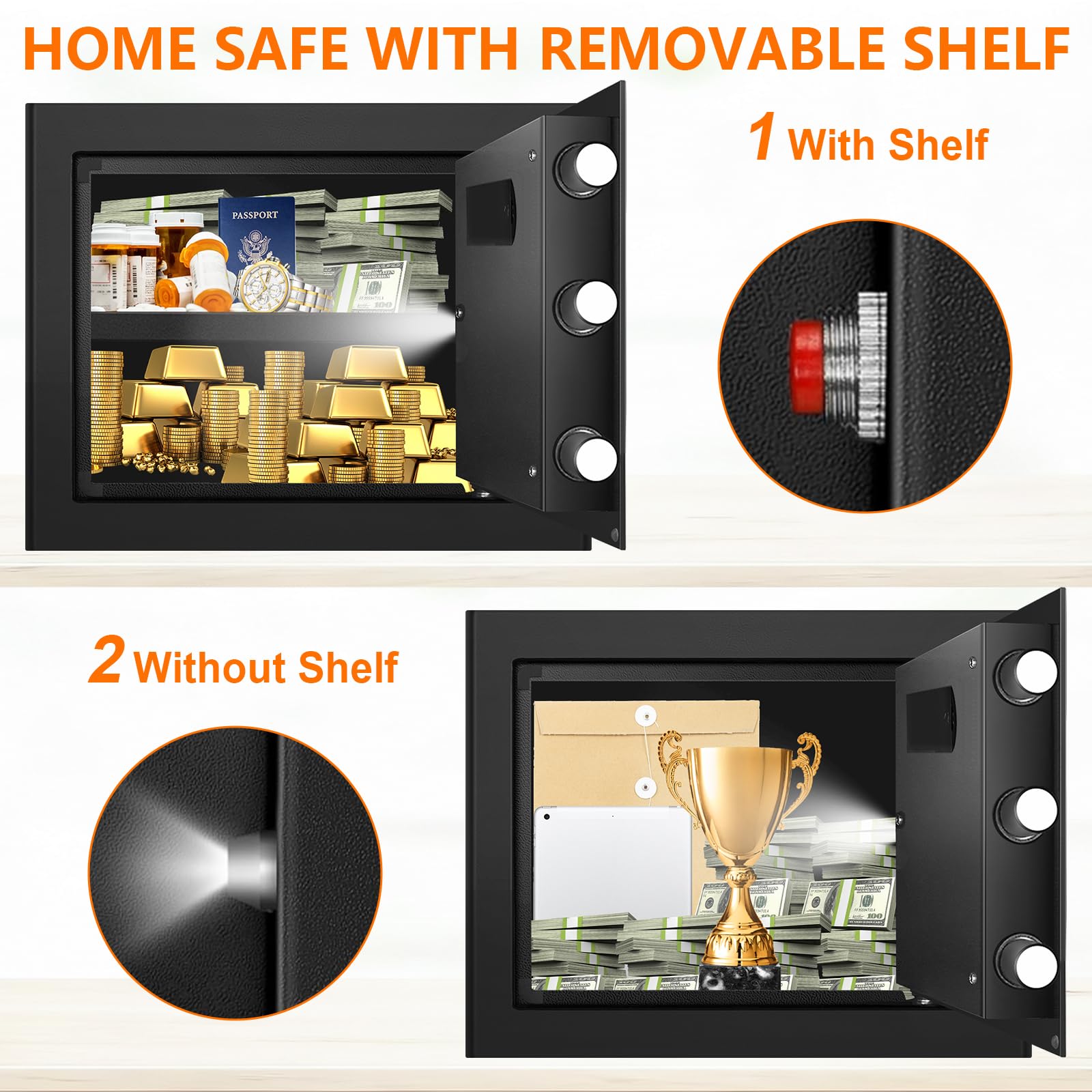 EVSUVSRT anchoring design keeps the safe fixed to wall or floor