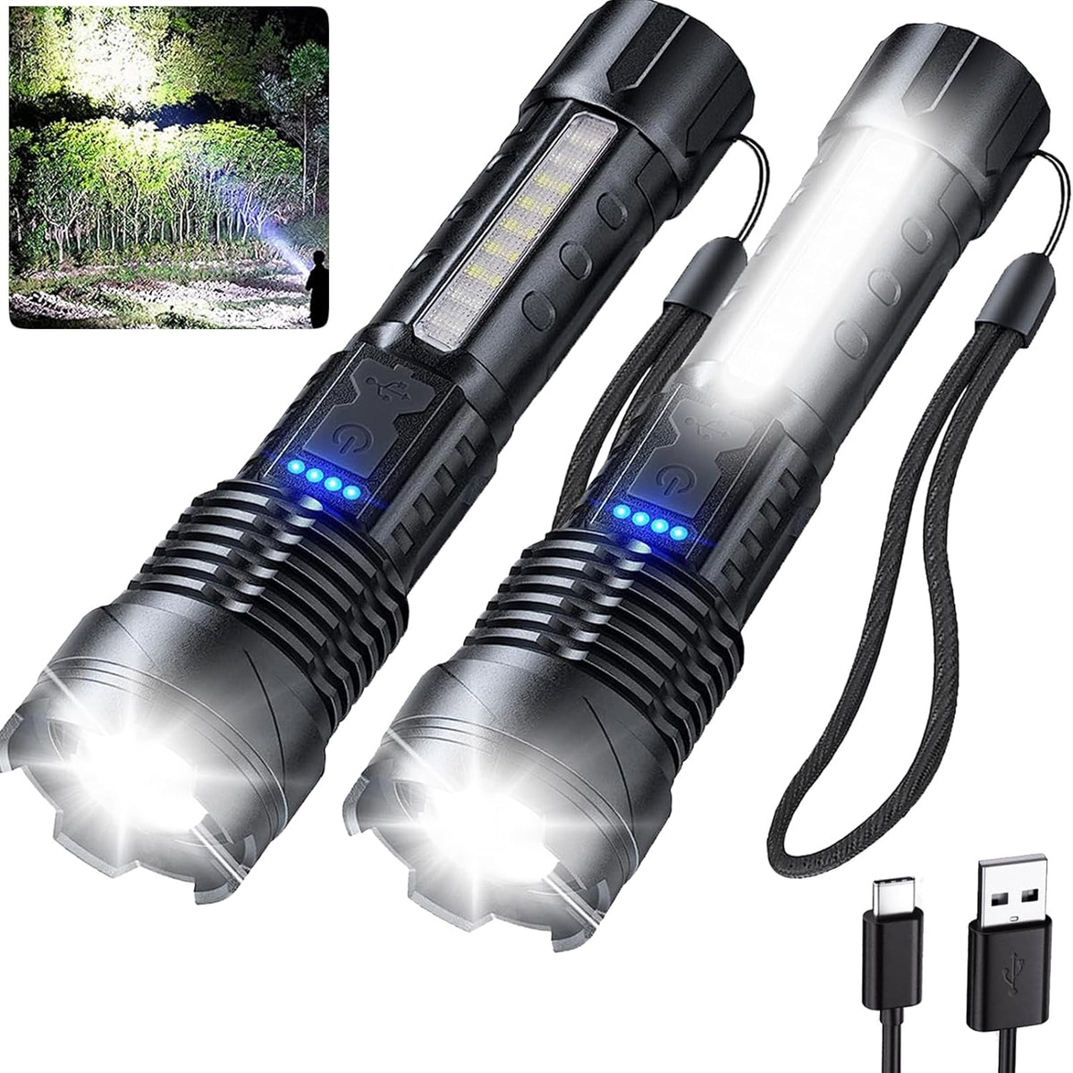 Ewenele rechargeable flashlight front beam for sharp indoor and outdoor visibility.