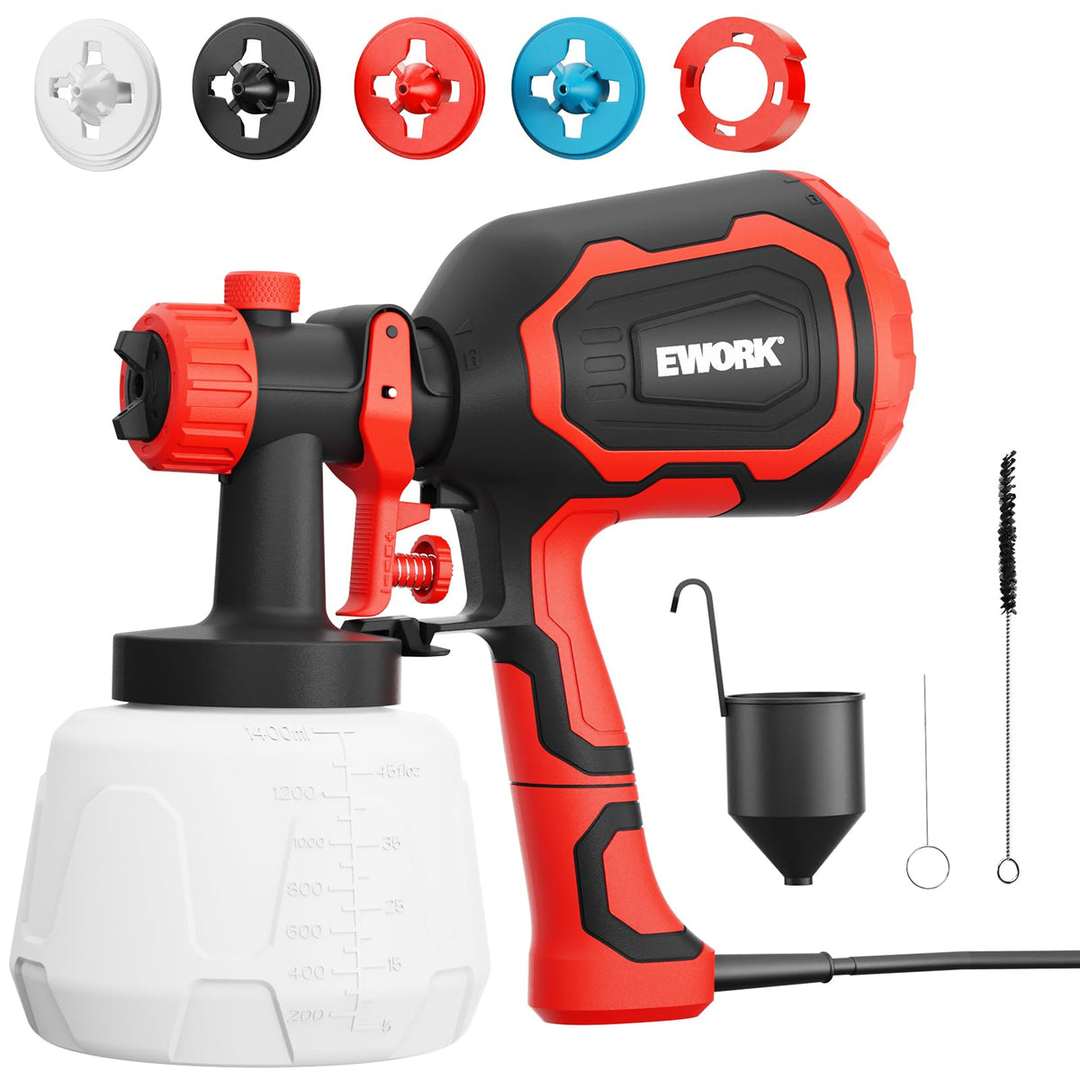 EWORK paint sprayer 1000W motor for fast, even coverage on furniture and walls.