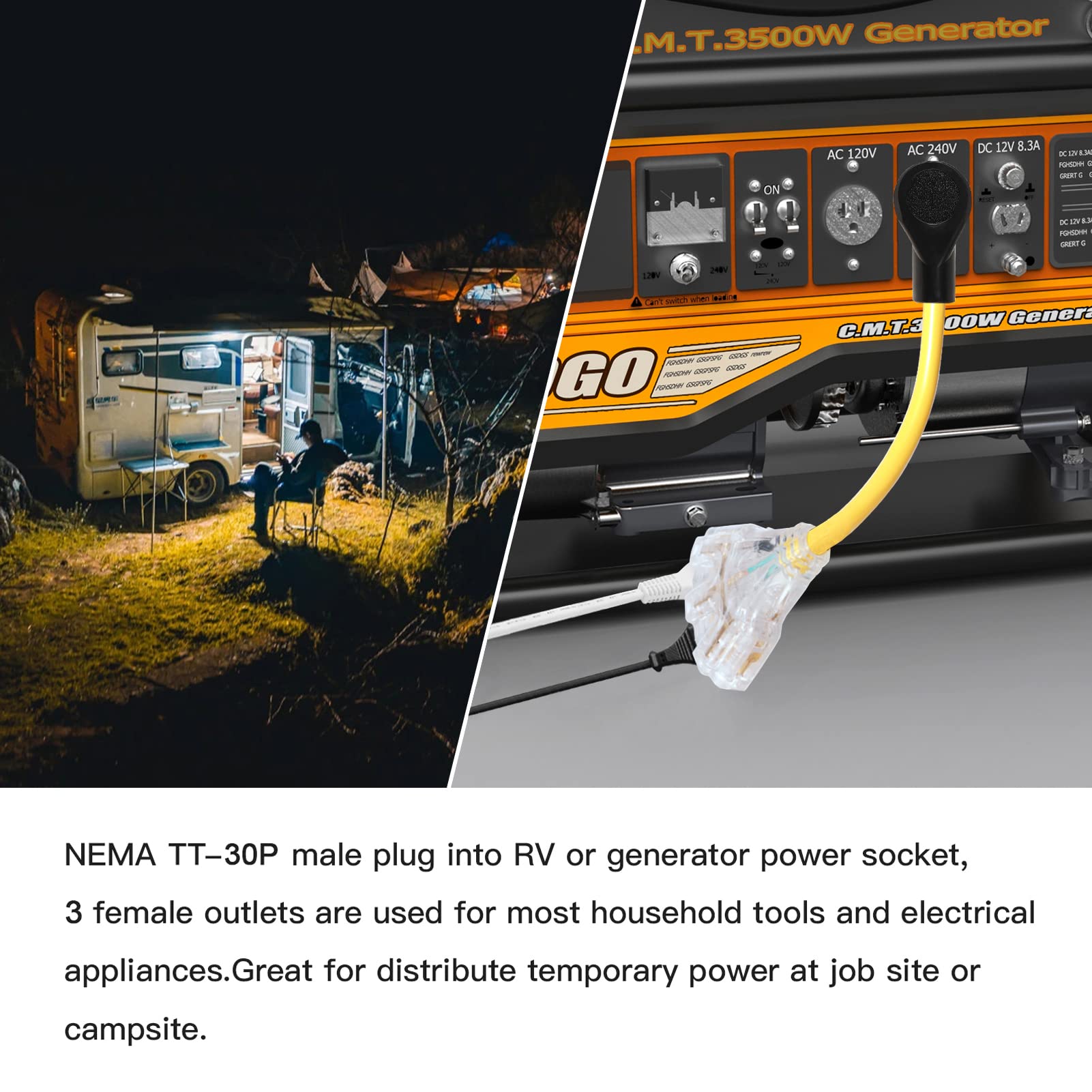 Campground setup with EXCELFU adapter powering multiple devices.