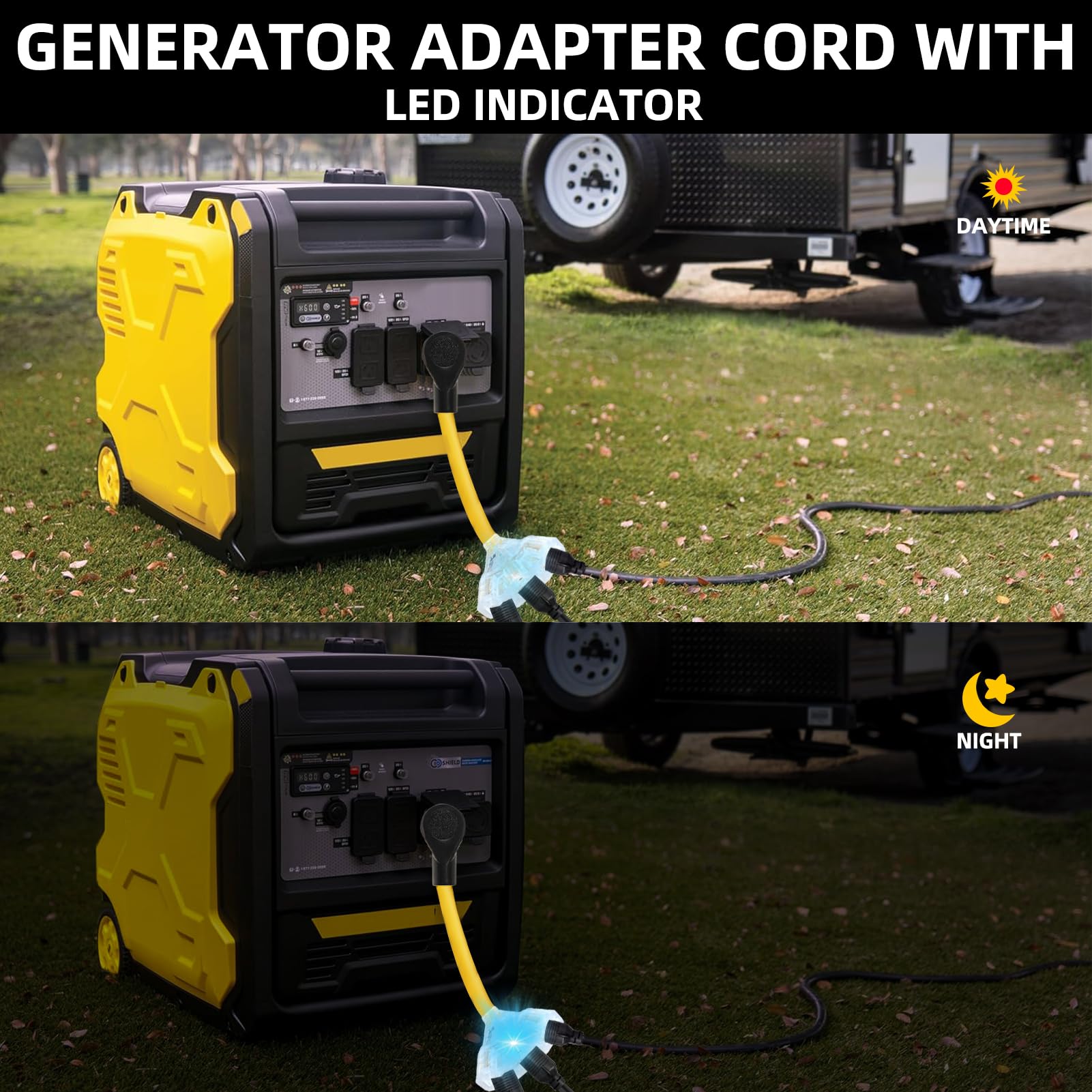 Example use: generator to three outlets via EXCELFU adapter.