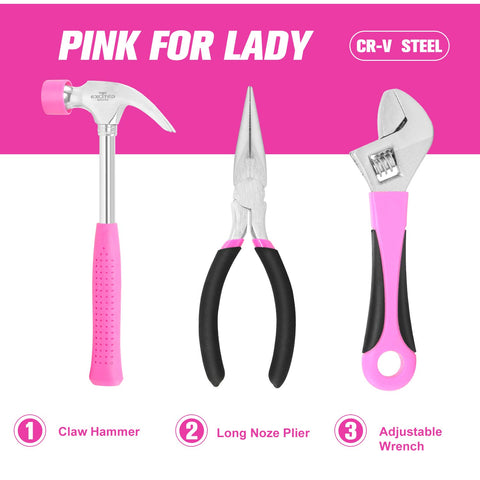 Excited Work pink hammer for comfortable, controlled strikes.