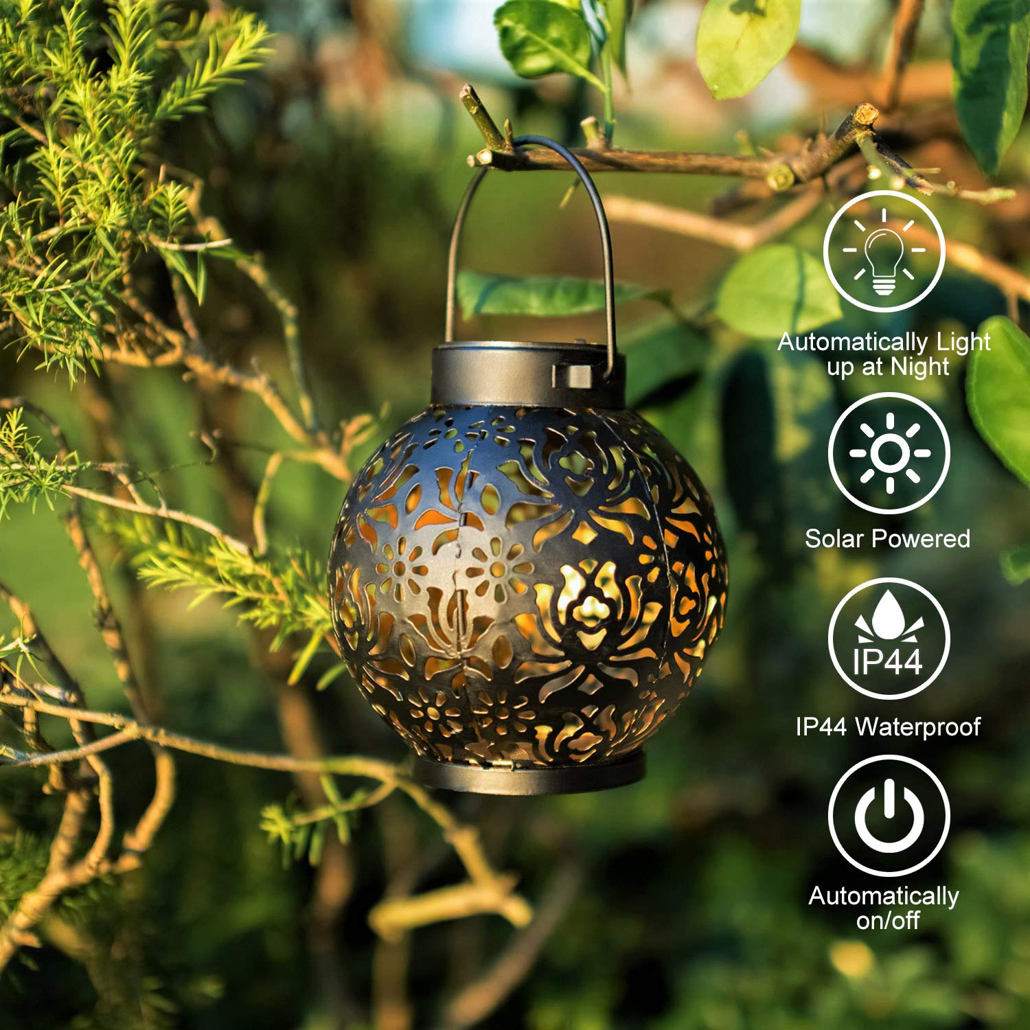 EXCMARK garden lanterns feature hollowed-out design casting decorative shadows.