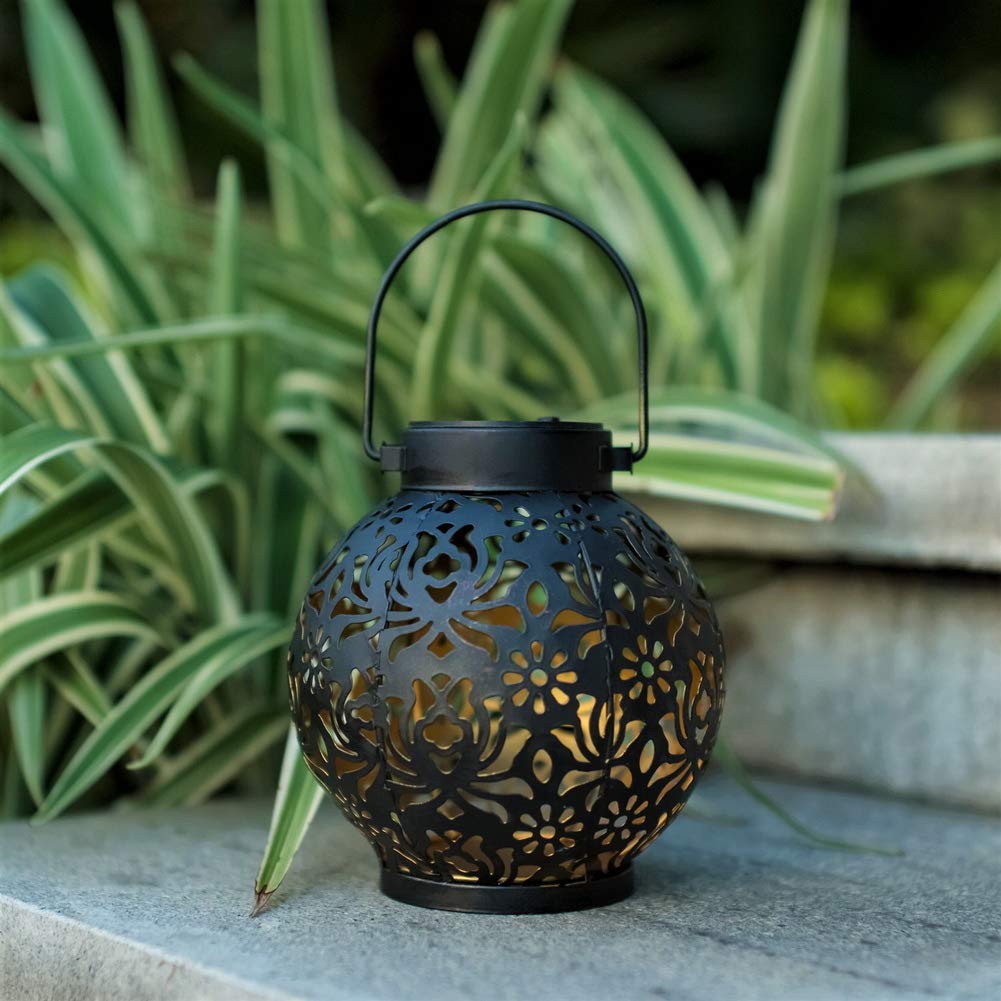 EXCMARK lanterns on shepherd hooks offer flexible outdoor lighting options.