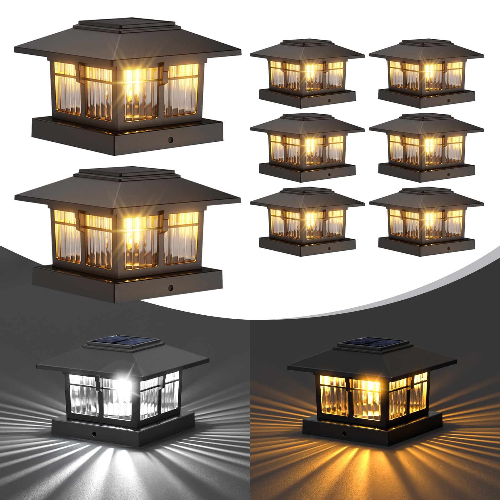 EXCMARK 4x4 post cap light on deck provides warm solar illumination.