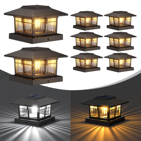 EXCMARK 4x4 post cap light on deck provides warm solar illumination.