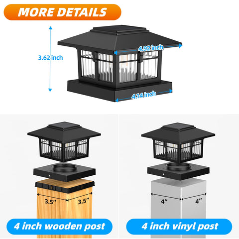 EXCMARK black finish solar post cap light enhances fence aesthetics outside.