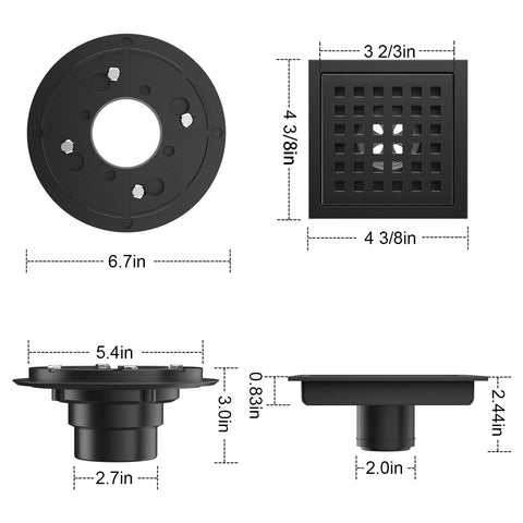 EXF square shower drain grid grate provides enhanced water flow for quick drainage.