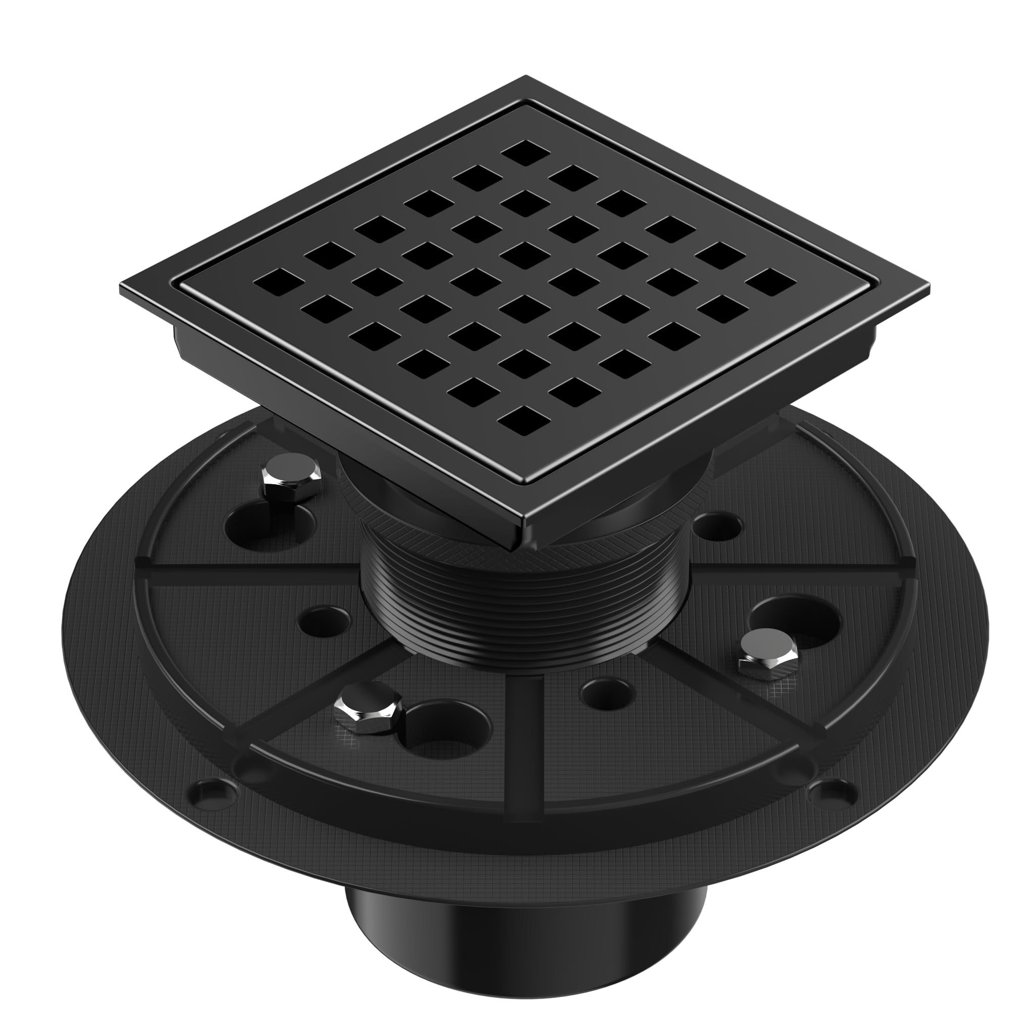 EXF square shower drain matte black with durable stainless steel body for long-lasting performance.