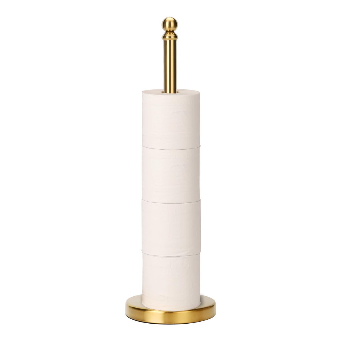 Exilon brushed gold toilet paper holder stand with a sturdy base for everyday use.