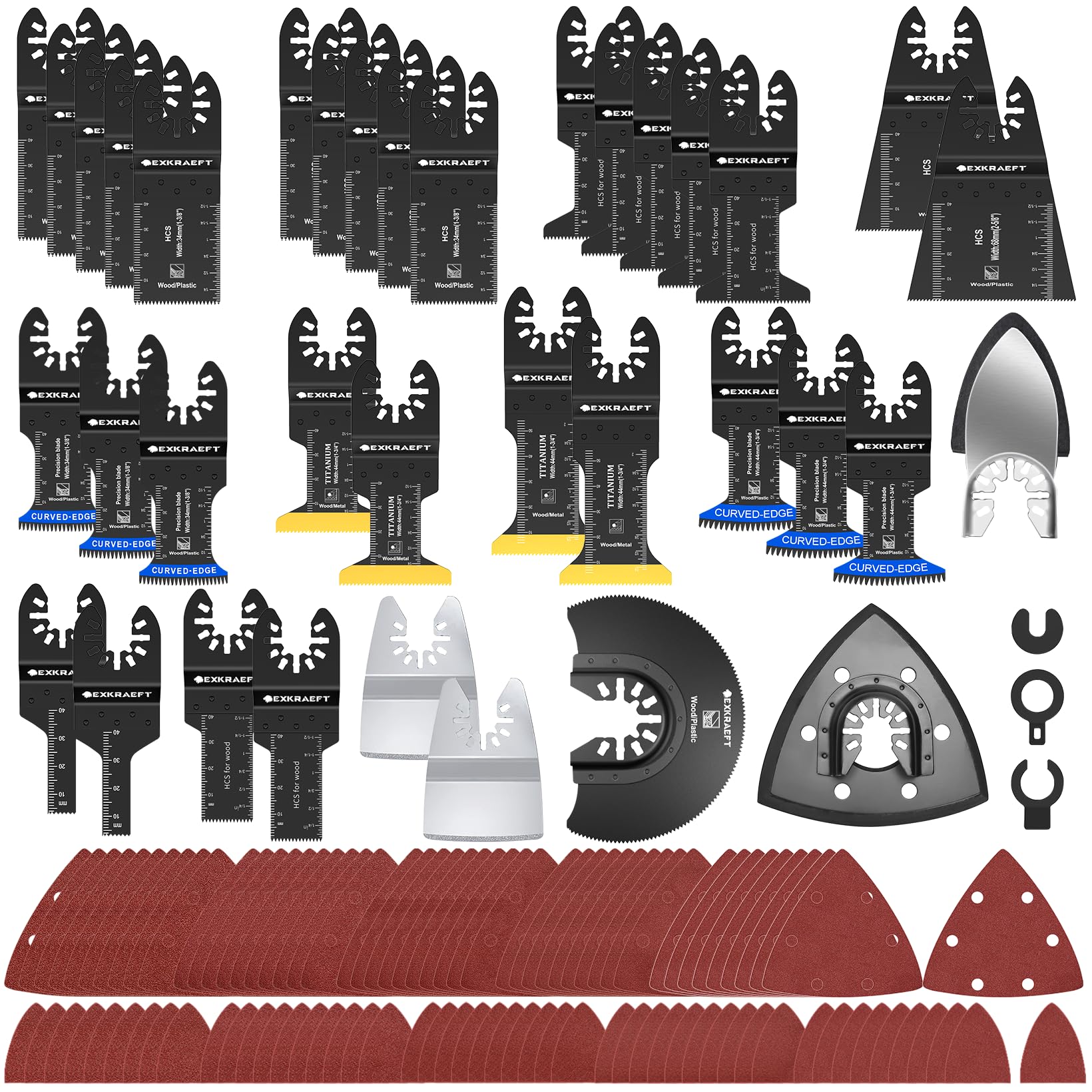 EXKRAEFT 136pcs oscillating blade set for versatile wood and metal cutting