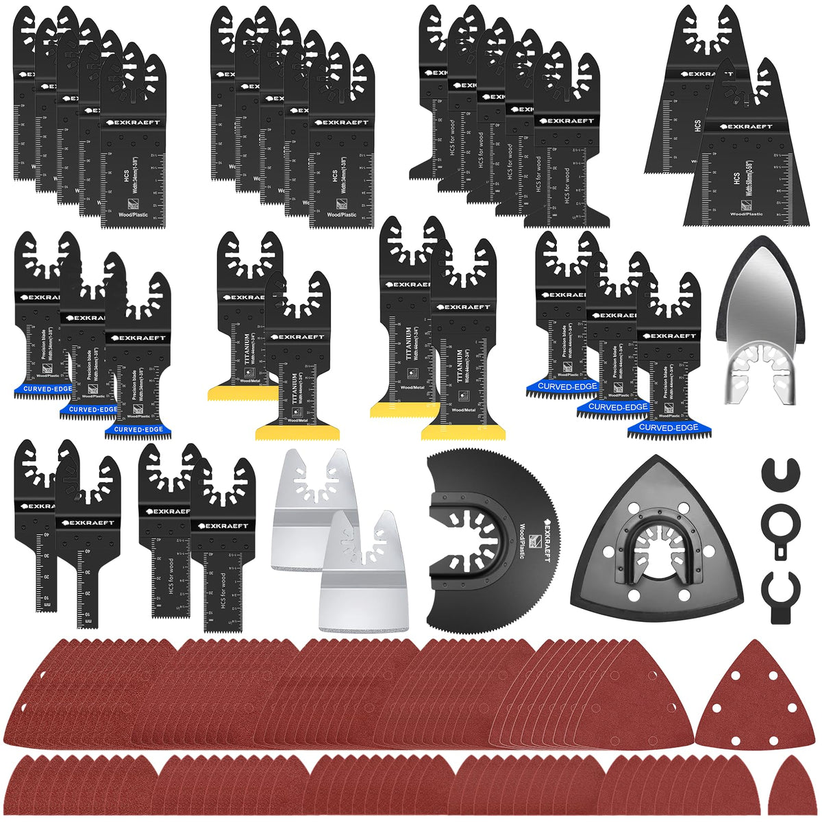 EXKRAEFT 136pcs oscillating blade set for versatile wood and metal cutting