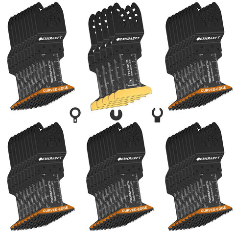 EXKRAEFT 50pcs curved-edge blade for wood cutting showing precision control