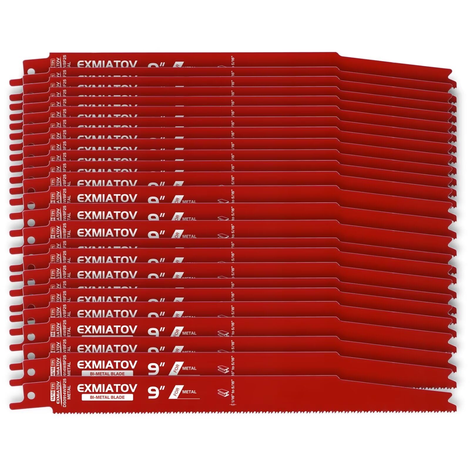 exmiatov 25-pack 9-inch blades shown for metal cutting ideal for auto dismantling.