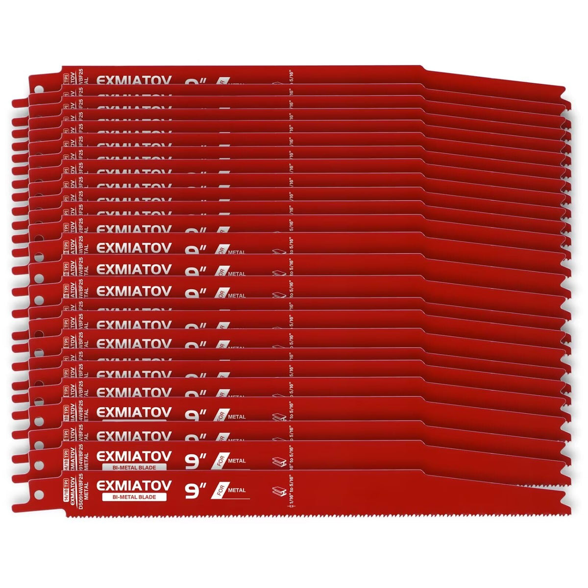 exmiatov 25-pack 9-inch blades shown for metal cutting ideal for auto dismantling.