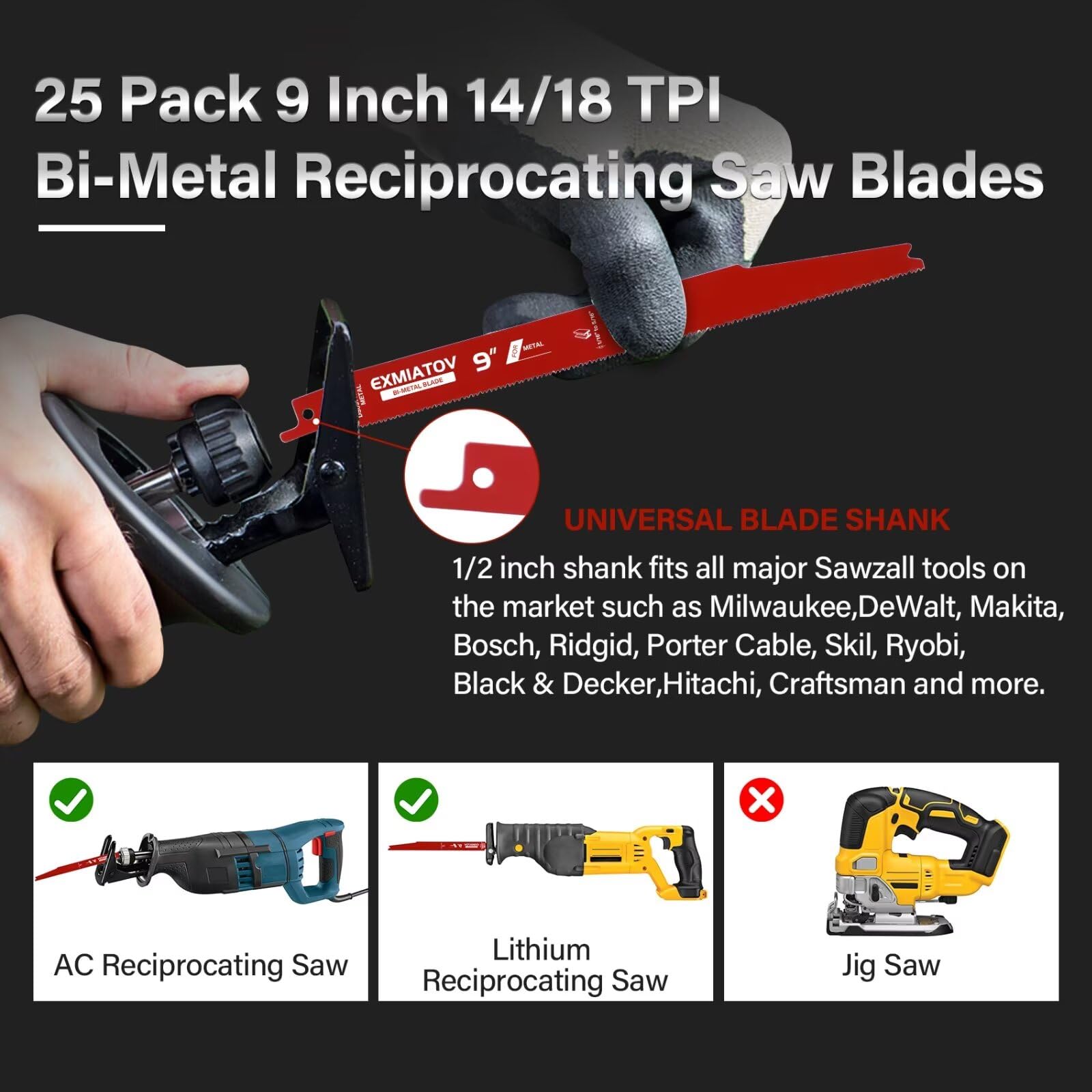 exmiatov sawzall blades half-inch shank compatibility with major brands.