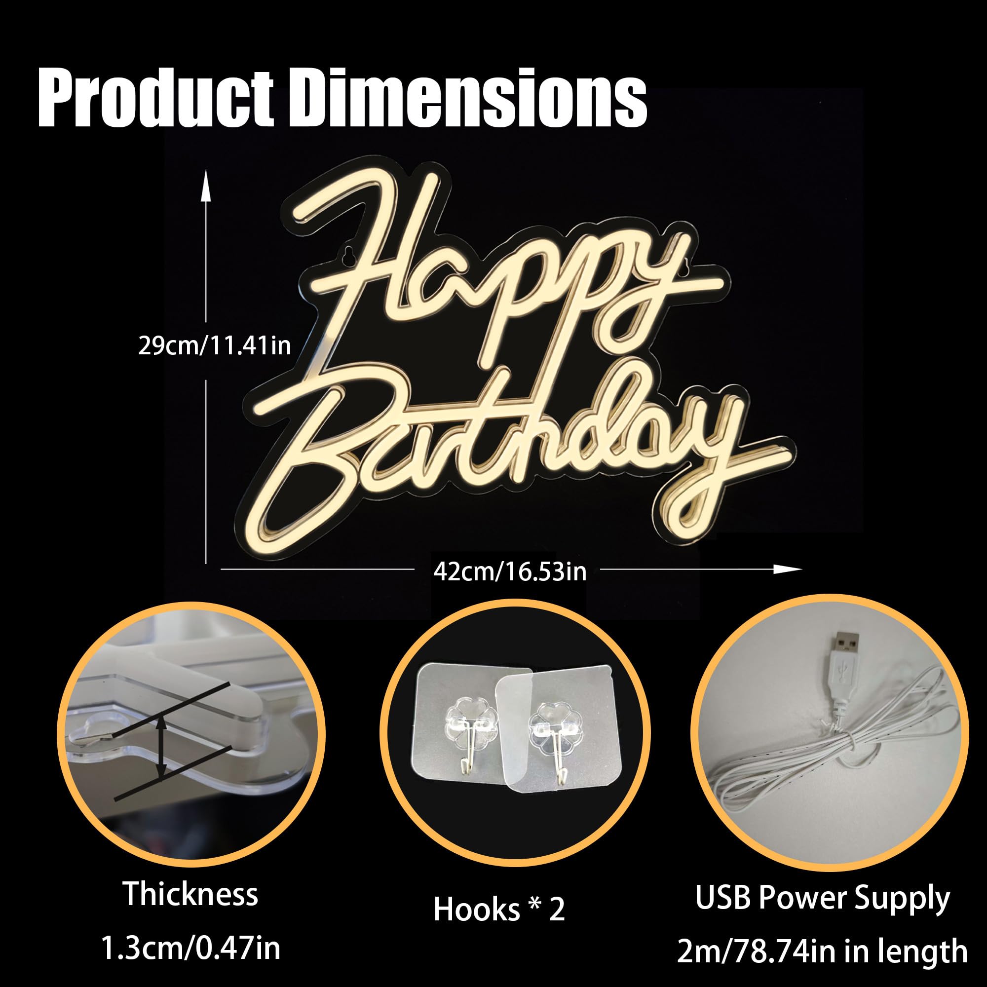 EXORUN Happy Birthday Neon Sign close-up of soft LED strip