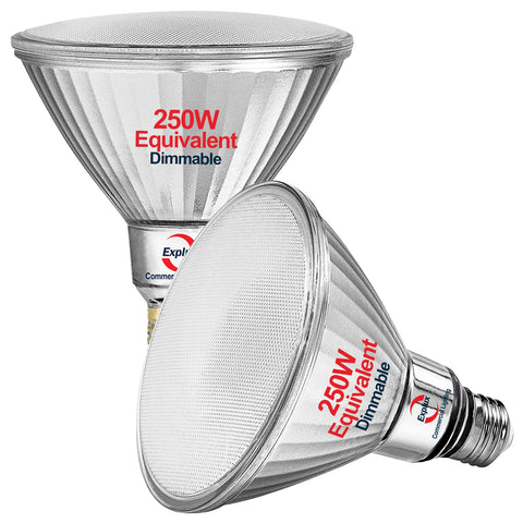 Explux 250W PAR38 LED bulb front view for outdoor lighting.