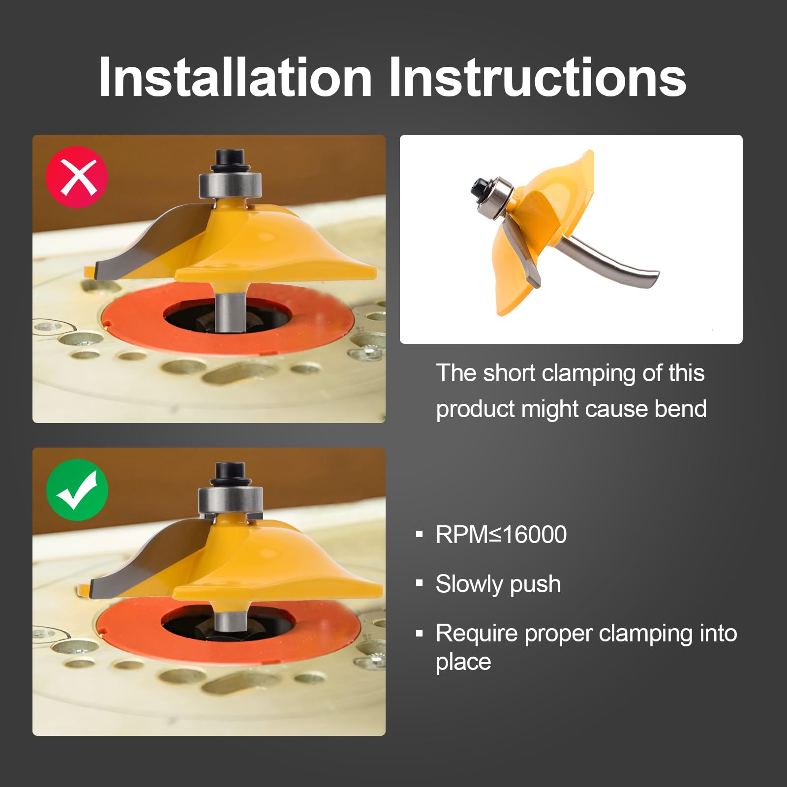 Exqutoo anti-backlash router bit design for safer operation