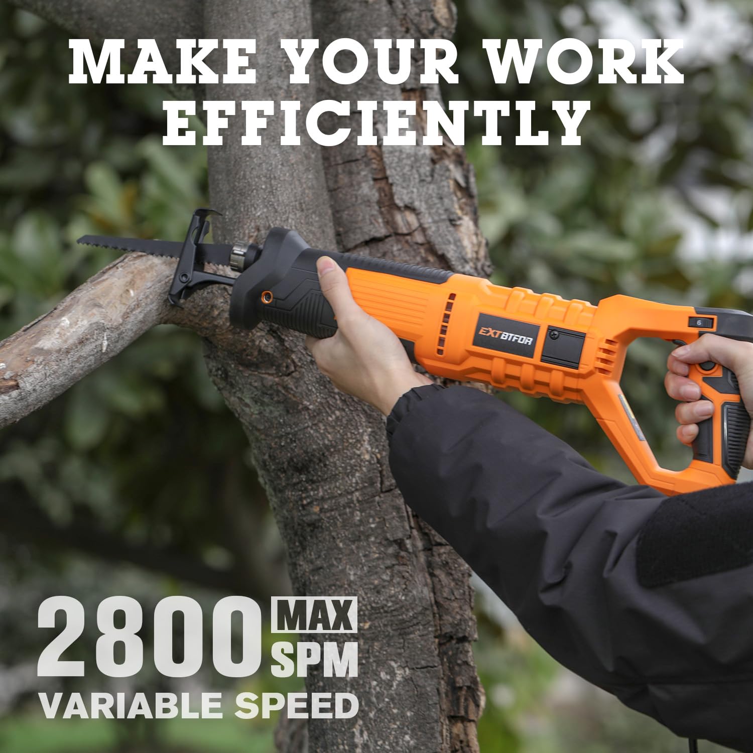 Extbtfor 7Amp reciprocating saw motor detail highlighting robust power.